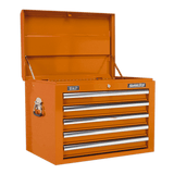 Sealey AP26059TO Topchest 5 Drawer with Ball Bearing Slides - Orange - AP26059TO - Sealey Tools UK - Workshop Tool Storage