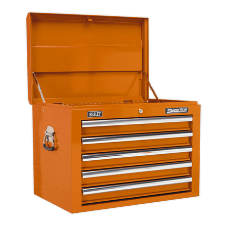 Sealey AP26059TO Topchest 5 Drawer with Ball Bearing Slides - Orange - AP26059TO - Sealey Tools UK - Workshop Tool Storage