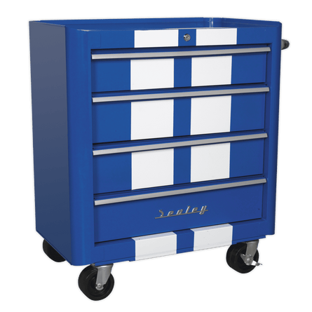 Sealey AP28204BWS Rollcab 4 Drawer Retro Style - Blue with White Stripes - AP28204BWS - Sealey Tools UK - Workshop Tool Storage