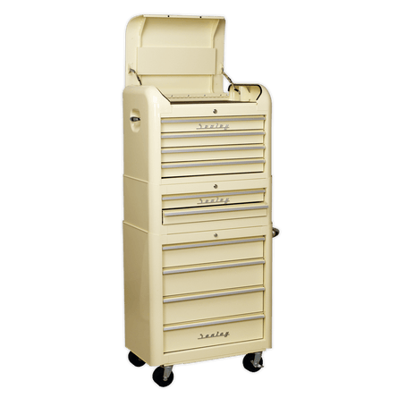 Sealey AP28COMBO2 Retro Style Topchest, Mid - Box & Rollcab Combination 10 Drawer Cream - AP28COMBO2 - Sealey Tools UK - Workshop Tool Storage