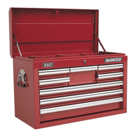 Sealey AP33089 Topchest 8 Drawer with Ball Bearing Slides - Red - AP33089 - Sealey Tools UK - Workshop Tool Storage
