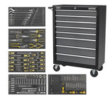 Sealey AP35TBCOMBO3 Rollcab 8 Drawer Ball Bearing Slides - Black/Grey with 302pc Tool Kit - AP35TBCOMBO3 - Sealey Tools UK - Workshop Tool Storage