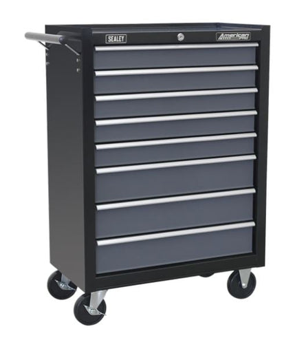 Sealey AP35TBCOMBO3 Rollcab 8 Drawer Ball Bearing Slides - Black/Grey with 302pc Tool Kit - AP35TBCOMBO3 - Sealey Tools UK - Workshop Tool Storage