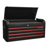 Sealey AP41104BR Topchest 4 Drawer Wide Retro Style - Black with Red Anodised Drawer Pulls - AP41104BR - Sealey Tools UK - Workshop Tool Storage