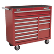 Sealey AP41120 Rollcab 12 Drawer with Ball Bearing Slides Heavy - Duty - Red - AP41120 - Sealey Tools UK - Workshop Tool Storage