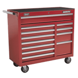 Sealey AP41120 Rollcab 12 Drawer with Ball Bearing Slides Heavy - Duty - Red - AP41120 - Sealey Tools UK - Workshop Tool Storage