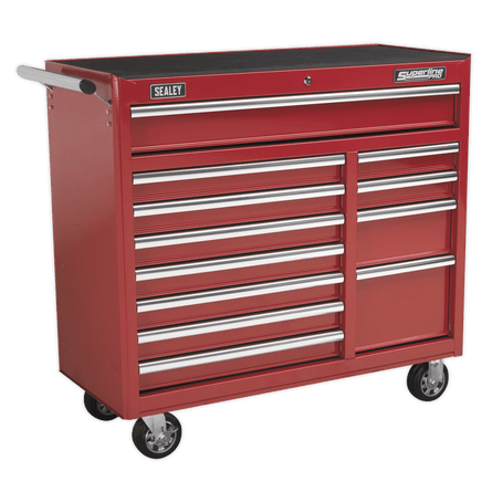 Sealey AP41120 Rollcab 12 Drawer with Ball Bearing Slides Heavy - Duty - Red - AP41120 - Sealey Tools UK - Workshop Tool Storage