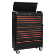 Sealey AP41COMBOBR Retro Style Extra - Wide Topchest & Rollcab Combination 10 Drawer - Black with Red Anodised Drawer Pull - AP41COMBOBR - Sealey Tools UK - Workshop Tool Storage