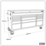 Sealey AP6115BE 15 Drawer Mobile Trolley with Wooden Worktop 1549mm - AP6115BE - Sealey Tools UK - Workshop Tool Storage