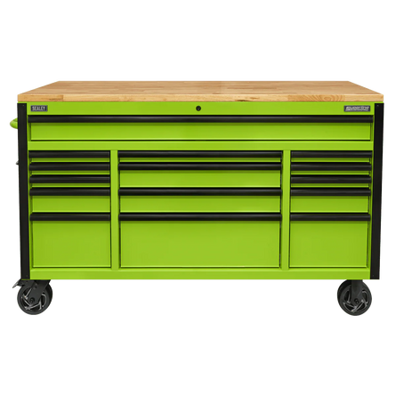 Sealey AP6115BE 15 Drawer Mobile Trolley with Wooden Worktop 1549mm - AP6115BE - Sealey Tools UK - Workshop Tool Storage