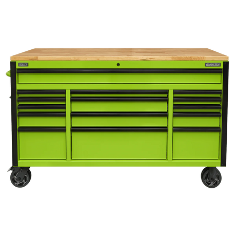 Sealey AP6115BE 15 Drawer Mobile Trolley with Wooden Worktop 1549mm - AP6115BE - Sealey Tools UK - Workshop Tool Storage