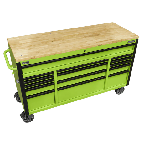 Sealey AP6115BE 15 Drawer Mobile Trolley with Wooden Worktop 1549mm - AP6115BE - Sealey Tools UK - Workshop Tool Storage