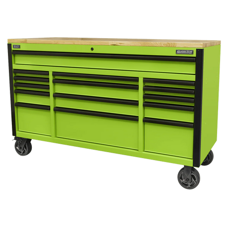Sealey AP6115BE 15 Drawer Mobile Trolley with Wooden Worktop 1549mm - AP6115BE - Sealey Tools UK - Workshop Tool Storage