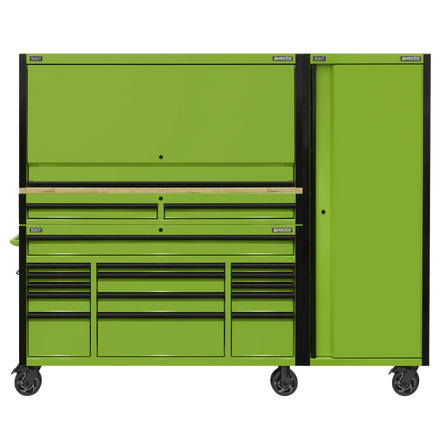 Sealey AP6115BECOMBO2 15 Drawer 1549mm Mobile Trolley with Wooden Worktop, Hutch, 2 Drawer Riser & Side Locker - AP6115BECOMBO2 - Sealey Tools UK - Workshop Tool Storage
