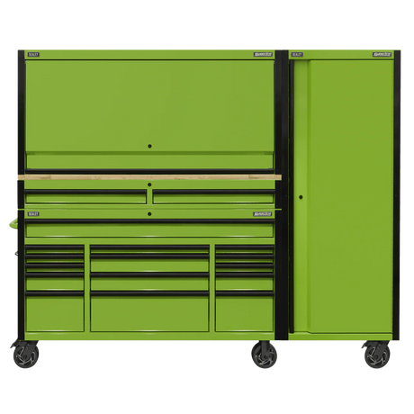 Sealey AP6115BECOMBO2 15 Drawer 1549mm Mobile Trolley with Wooden Worktop, Hutch, 2 Drawer Riser & Side Locker - AP6115BECOMBO2 - Sealey Tools UK - Workshop Tool Storage