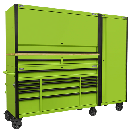 Sealey AP6115BECOMBO2 15 Drawer 1549mm Mobile Trolley with Wooden Worktop, Hutch, 2 Drawer Riser & Side Locker - AP6115BECOMBO2 - Sealey Tools UK - Workshop Tool Storage