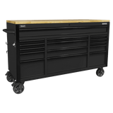 Sealey AP6215BE Modular Storage Trolley - Mobile Workshop Storage with Soft Close Drawers & Wooden Worktop - AP6215BE - Sealey Tools UK - Workshop Tool Storage
