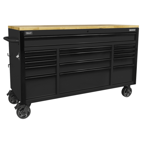 Sealey AP6215BE Modular Storage Trolley - Mobile Workshop Storage with Soft Close Drawers & Wooden Worktop - AP6215BE - Sealey Tools UK - Workshop Tool Storage