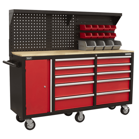 Sealey AP6310 Mobile Workstation 10 Drawer with Backboard - AP6310 - Sealey Tools UK - Workshop Tool Storage