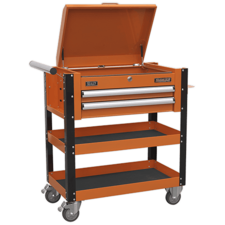 Sealey AP760MO Heavy - Duty Mobile Tool & Parts Trolley 2 Drawers & Lockable Top - Orange - AP760MO - Sealey Tools UK - Workshop Tool Storage