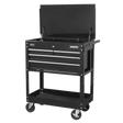 Sealey AP850MB Heavy - Duty Mobile Tool & Parts Trolley with 4 Drawers & Lockable Top - Black - AP850MB - Sealey Tools UK - Workshop Tool Storage