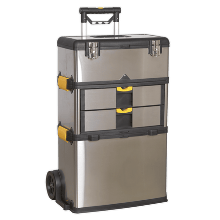 Sealey AP855 Mobile Stainless Steel/Composite Toolbox - 3 Compartment - AP855 - Sealey Tools UK - Workshop Tool Storage