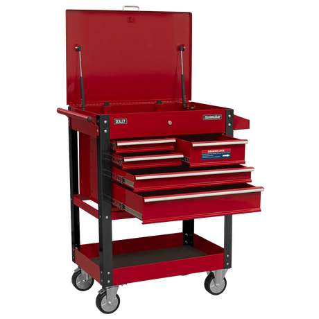 Sealey AP890M Heavy - Duty Mobile Tool & Parts Trolley with 5 Drawers & Lockable Top - AP890M - Sealey Tools UK - Workshop Tool Storage