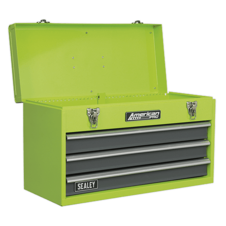 Sealey AP9243BBHV Tool Chest 3 Drawer Portable with Ball Bearing Slides - Hi - Vis Green/Grey - AP9243BBHV - Sealey Tools UK - Workshop Tool Storage