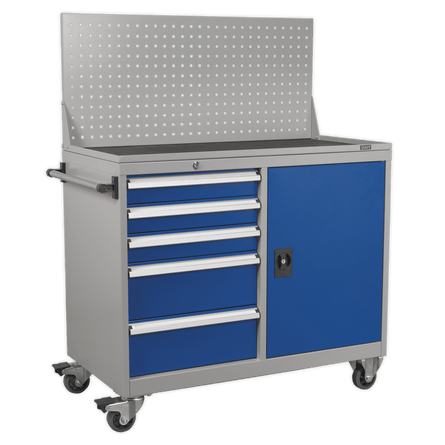 Sealey API1103A Industrial Mobile Workstation 5 Drawer & 1 Shelf Locker - API1103A - Sealey Tools UK - Workshop Tool Storage
