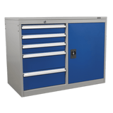 Sealey API1103B Industrial Cabinet/Workstation 5 Drawer & 1 Shelf Locker - API1103B - Sealey Tools UK - Workshop Tool Storage