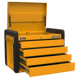 Sealey APPD4O 4 - Drawer Push - to - Open Topchest with Ball - Bearing Slides - Orange - APPD4O - Sealey Tools UK - Workshop Tool Storage