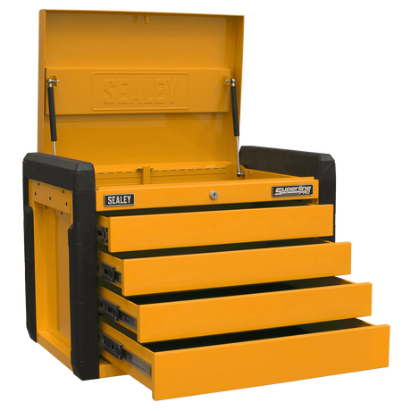 Sealey APPD4O 4 - Drawer Push - to - Open Topchest with Ball - Bearing Slides - Orange - APPD4O - Sealey Tools UK - Workshop Tool Storage