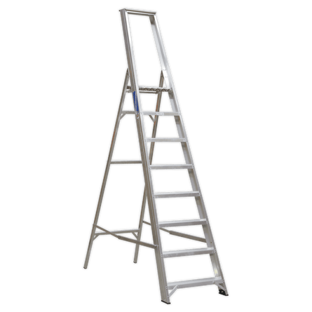 Sealey AXL8 Aluminium Step Ladder 8 - Tread Industrial BS 2037/1 - AXL8 - Sealey Tools UK - Workshop Tool Storage