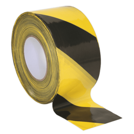 Sealey BTBY Hazard Warning Barrier Tape 80mm x 100m Black/Yellow Non - Adhesive - BTBY - Sealey Tools UK - Workshop Tool Storage