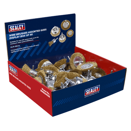 Sealey BWBS40DB Wire Brushes Assorted Sizes Display Box of 40 - BWBS40DB - Sealey Tools UK - Workshop Tool Storage