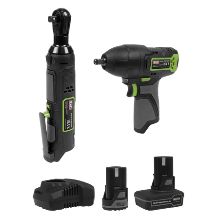 Sealey CP108VCOMBO6 2 x 10.8V SV10.8 Series Impact Wrench & Ratchet Wrench Kit - CP108VCOMBO6 - Sealey Tools UK - Workshop Tool Storage