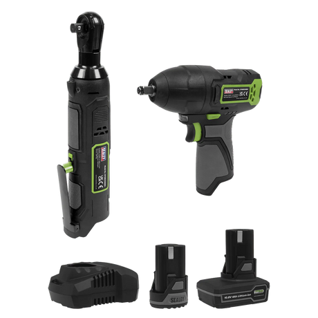 Sealey CP108VCOMBO6 2 x 10.8V SV10.8 Series Impact Wrench & Ratchet Wrench Kit - CP108VCOMBO6 - Sealey Tools UK - Workshop Tool Storage