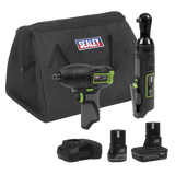 Sealey CP108VCOMBO6 2 x 10.8V SV10.8 Series Impact Wrench & Ratchet Wrench Kit - CP108VCOMBO6 - Sealey Tools UK - Workshop Tool Storage