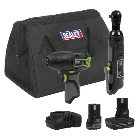 Sealey CP108VCOMBO6 2 x 10.8V SV10.8 Series Impact Wrench & Ratchet Wrench Kit - CP108VCOMBO6 - Sealey Tools UK - Workshop Tool Storage