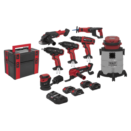 Sealey CP20VCOMBO4 SV20 Series 8 x 20V Cordless Tool Combo - 4 Batteries - CP20VCOMBO4 - Sealey Tools UK - Workshop Tool Storage