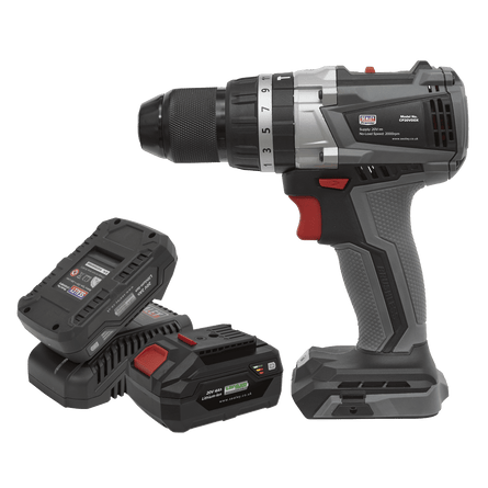 Sealey CP20VDDXKIT Brushless Hammer Drill/Driver Kit 13mm 20V - 2 Batteries - CP20VDDXKIT - Sealey Tools UK - Workshop Tool Storage