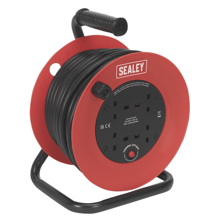 Sealey CR22525 Cable Reel 25m 4 x 230V 2.5mm² Heavy - Duty Thermal Trip - CR22525 - Sealey Tools UK - Workshop Tool Storage