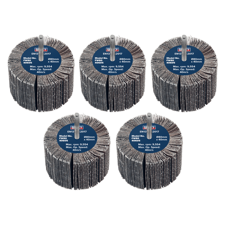 Sealey FW8040605 80 x 40mm Abrasive Flap Wheel 6mm Shaft 60Grit - Pack of 5 - FW8040605 - Sealey Tools UK - Workshop Tool Storage