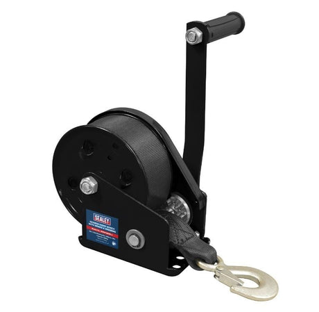 Sealey Geared Hand Winch with Brake & Webbing 540kg Capacity - GWW1200B - Sealey Tools UK - Workshop Tool Storage
