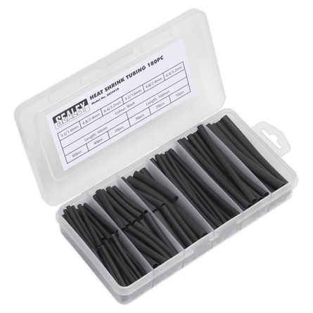 Sealey HST501B Heat Shrink Tubing Assortment 180pc 50 & 100mm Black - HST501B - Sealey Tools UK - Workshop Tool Storage