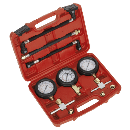 Sealey MS100 Motorcycle Compression & Fuel Pressure Gauge Set 3pc - MS100 - Sealey Tools UK - Workshop Tool Storage