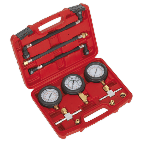 Sealey MS100 Motorcycle Compression & Fuel Pressure Gauge Set 3pc - MS100 - Sealey Tools UK - Workshop Tool Storage