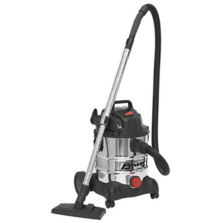 Sealey PC200SD 20L Wet & Dry Industrial Vacuum Cleaner 1250W Stainless Drum - PC200SD - Sealey Tools UK - Workshop Tool Storage