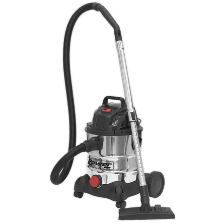 Sealey PC200SD 20L Wet & Dry Industrial Vacuum Cleaner 1250W Stainless Drum - PC200SD - Sealey Tools UK - Workshop Tool Storage