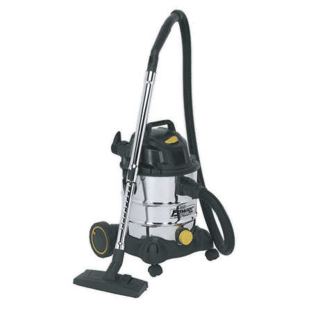 Sealey PC200SD110V Vacuum Cleaner Industrial Wet & Dry 20L 1250W/110V Stainless Drum - PC200SD110V - Sealey Tools UK - Workshop Tool Storage